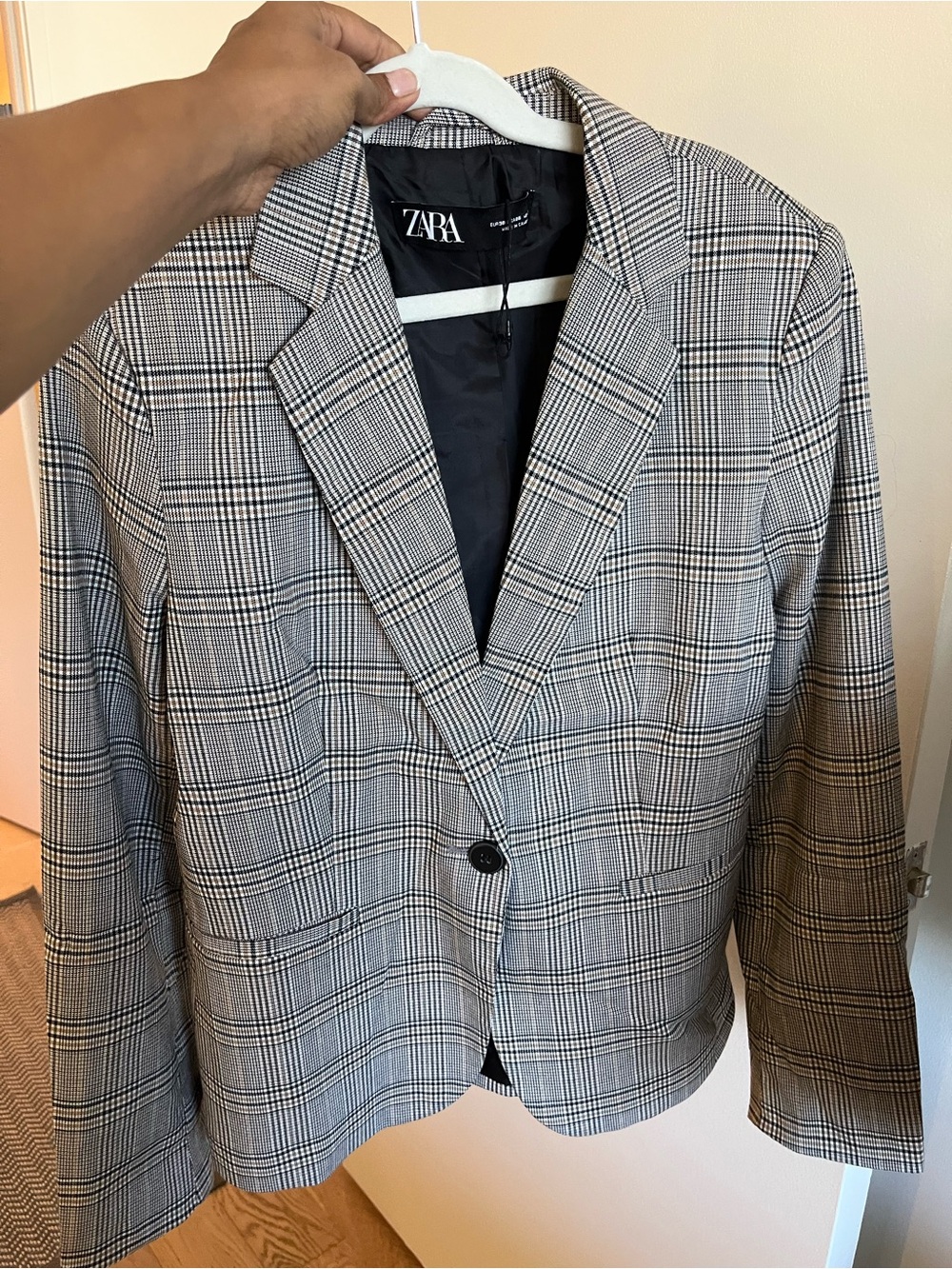Zara Black & White Plaid Blazer